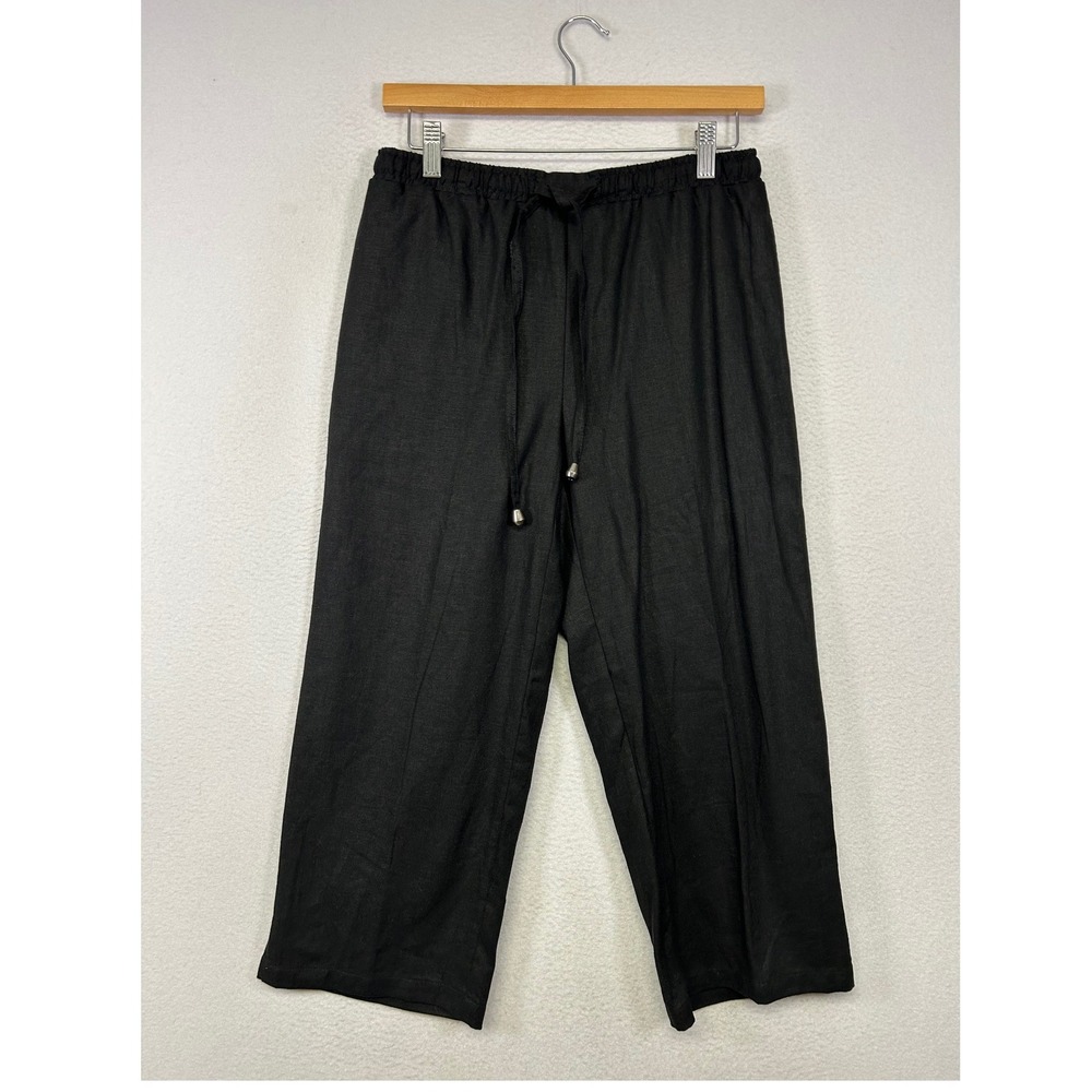 Coastal Minimalist Sag Harbor Women‎ PS Black Petite Linen Blend Cropped Pants